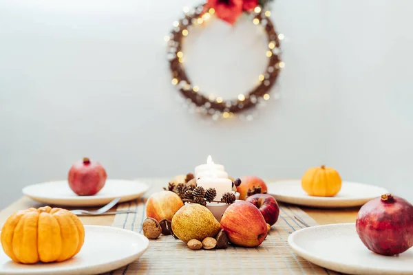Fall Table Setting Celebration Thanksgiving Day Family Party Autumn Composition — Stock Photo, Image