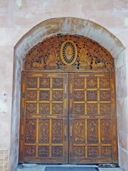 Porte Bois Sculpté Pagode Mondiale Vipassana Mumbai — Photo