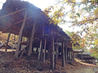 Hindistan 'ın kırsal köyündeki kulübeler.