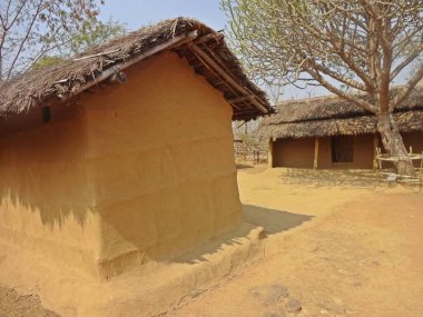 Hindistan 'ın kırsal köyündeki kulübeler.