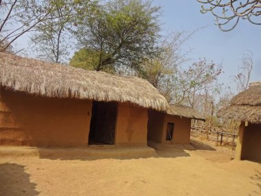 Hindistan 'ın kırsal köyündeki kulübeler.