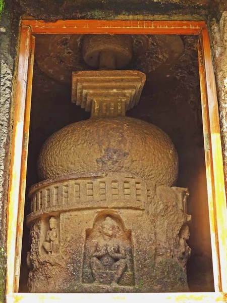 Різьблення Кангерських Буддійських Печерах Мумбаї Махараштра — стокове фото