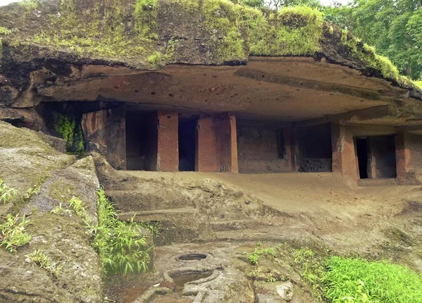 Σκάλισμα Σπήλαια Kanheri Buddhist Mumbai Maharashtra — Φωτογραφία Αρχείου