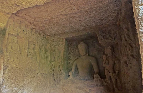 Řezbářství Kanherských Buddhistických Jeskyních Mumbai Maháráštra — Stock fotografie