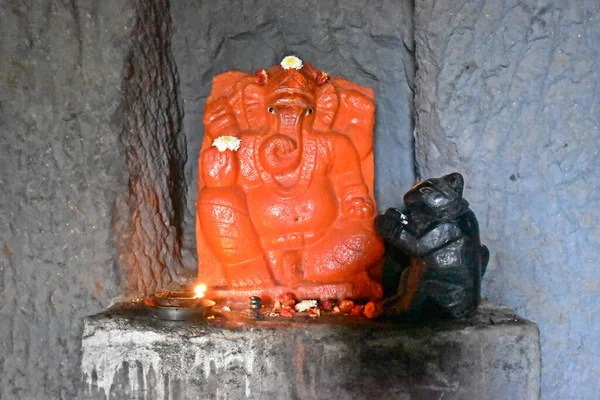Ancient Idol God Lunad Caves Maharashtra India — Stock Photo, Image