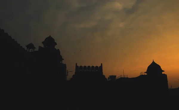 Silhouette Site Patrimoine Mondial Unesco Fort Rouge Nouveau Delhi — Photo