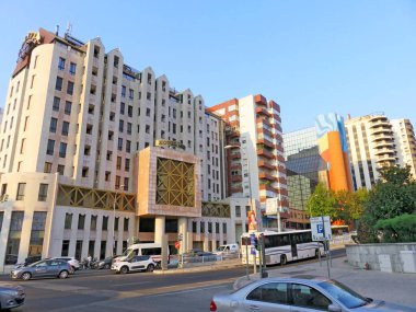 Lisbon, Campo Pequeno bölgesi. Joao XXI caddesinde gün batımı, Arco do Cego caddesinden manzara. 10 Ekim 2017