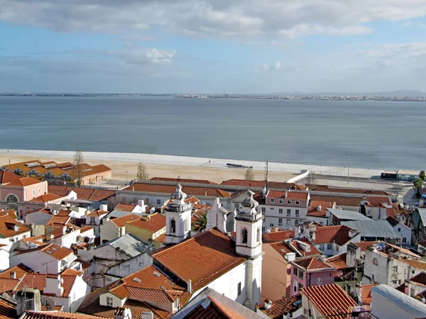 리스본 Alfama Districtl Panorama Saint Michael Church Oposite Left Bank — 스톡 사진