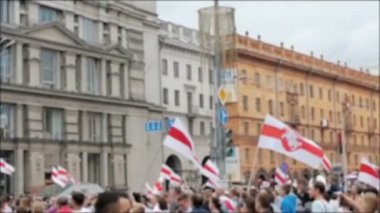 İnsanlar kalabalık, Beyaz Rusya 'da protesto, Minsk. 2020 'deki sahte başkanlık seçimleri. Huzurlu