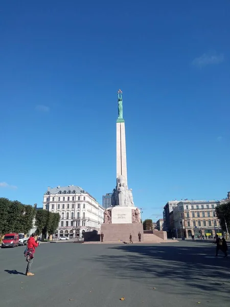Monumento Libertad Riga Letonia Otoño Turismo —  Fotos de Stock