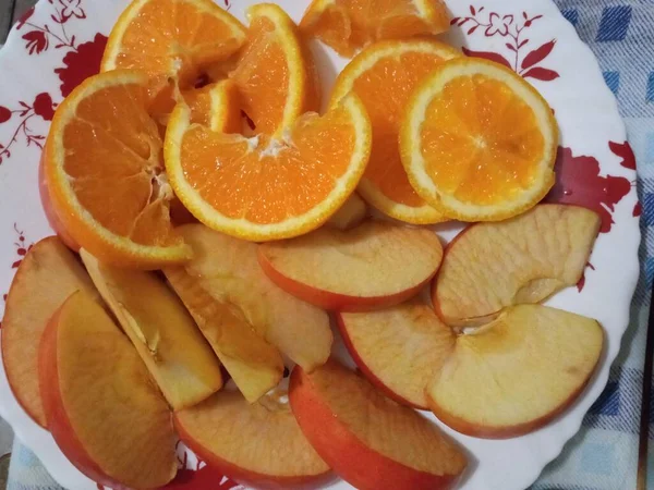 Manzana Naranja Alimentos Antecedentes Fruta — Foto de Stock