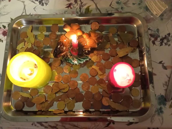 Kouzelná Svíčka Peníze Helowin Magic Rituál Peníze Oheň — Stock fotografie