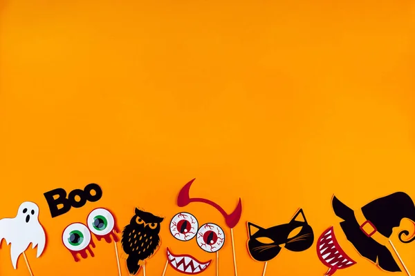 Rostos Engraçados Monstros São Feitos Adereços Fotos Photobuthoria Máscaras Estão — Fotografia de Stock