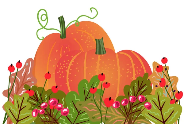 Herbstliche Elemente in warmen Farben mit Kürbissen. Vektor-Design für Herbstkarte, Poster, Logo, Druck usw.. — Stockvektor