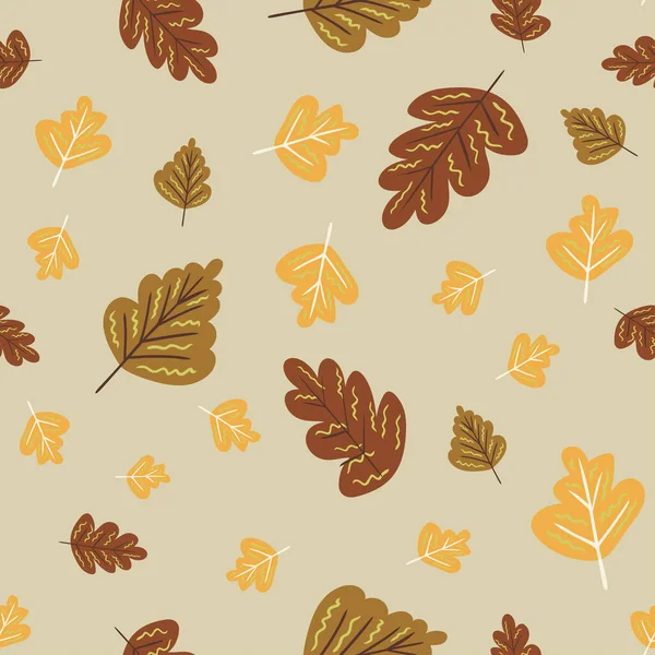 Mantarlı, yapraklı, sonbahar renklerinde kusursuz vektör deseni. Web ve yazdırma için yüzey tasarımı. 