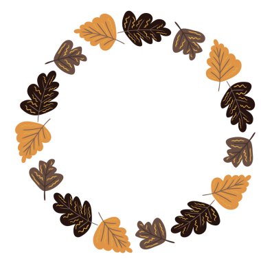 Sonbahar elementleri sıcak renklerde ve çelenkli. Sonbahar kartı, poster, logo, baskı vs. için vektör tasarımı. 