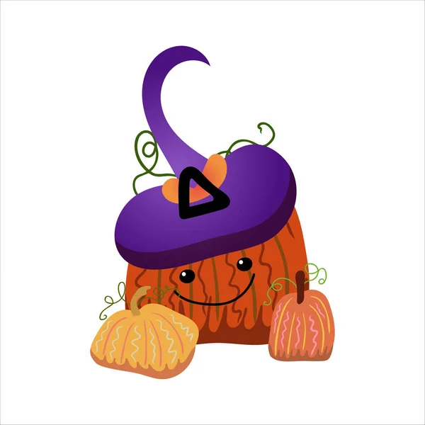 Herbst-Halloween-Kawaii-Vektordesign mit niedlichem Kürbis. Illustration für Kinder, Feier, Web, Print, etc. — Stockvektor