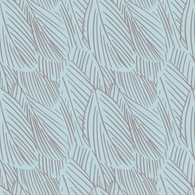 Mavi renkli tüyleri olan kusursuz bir desen. Duvar kağıdı, tekstil, kağıt vs. için yüzey tasarımı. 