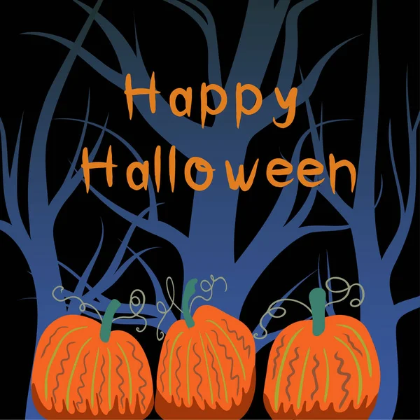 Halloween Forest i mörka och orange färger med pumpor. Söt vektor design för oktober skörd firande. — Stock vektor
