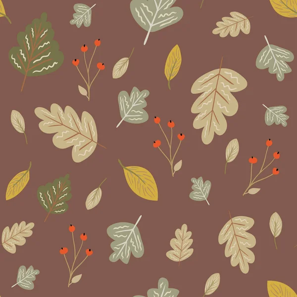 キノコ、葉などで秋の色でシームレスベクトルパターン。ウェブとプリントのための表面デザイン. — ストックベクタ