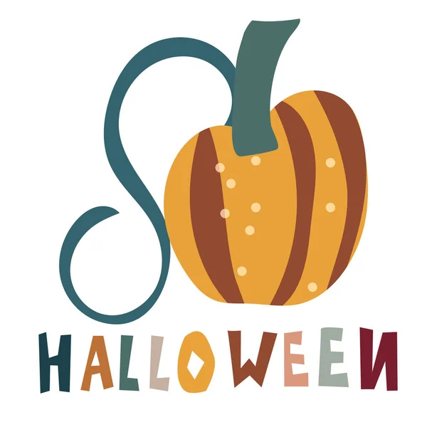 Hösten element i varma färger med pumpa, text Halloween. Vektordesign för höstkort, affisch, logotyp, tryck m.m.. — Stock vektor