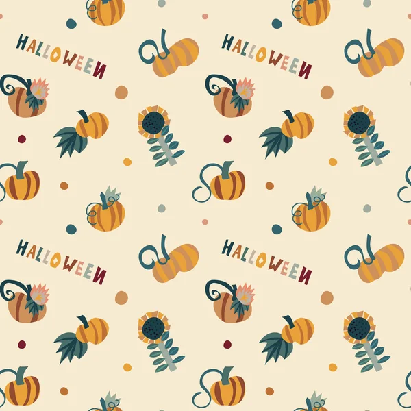 Nahtloses Vektormuster mit Halloween-Elementen und -Farben. Tapeten, Scrapbooking, Textilien und anderes Oberflächendesign. — Stockvektor