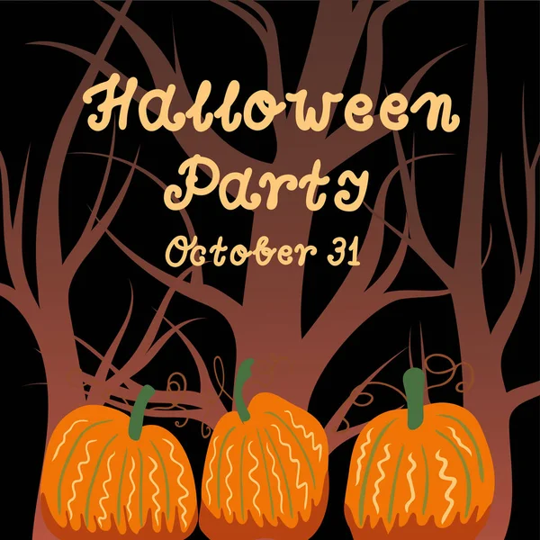 Halloween Forest i gröna och orange färger. Söt vektor design för oktober skörd firande. — Stock vektor