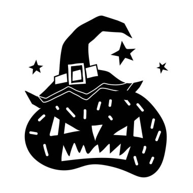Kara karalama Cadılar Bayramı vektör tasarımı ve ürkütücü bir balkabağı. Çocuklar için illüstrasyon, kutlama, ağ, baskı, vs.. 