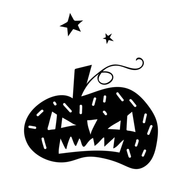 Schwarzes Doodle Halloween Vektor Design mit einem gruseligen Kürbis. Illustration für Kinder, Feier, Web, Print, etc. — Stockvektor