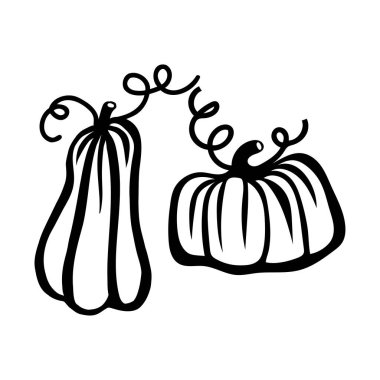 Şirin balkabaklı siyah karalama vektör tasarımı. Çocuklar için illüstrasyon, kutlama, ağ, baskı, vs.. 