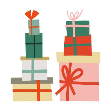 Noel ve yeni yıl kartları ve Noel hediyeleri. Ağ ve yazdırma için parlak vektör dekoru. 