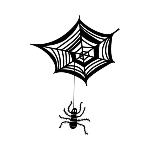 Negro garabato diseño vectorial de Halloween con una linda araña y la web. Ilustración para niños, celebración, web, impresión, etc.. — Archivo Imágenes Vectoriales