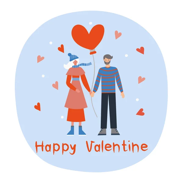 Romantik bir çiftle sevgililer günü vektör çizimi. Ağ, baskı, çıkartma, logo, şablon vs. için parlak tasarım. — Stok Vektör