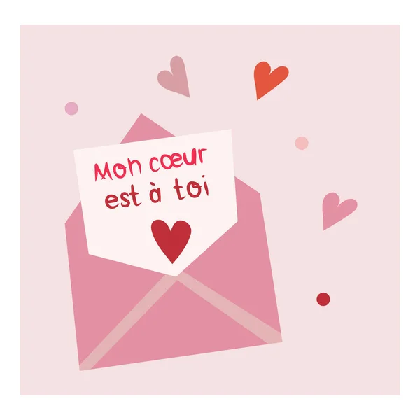Buon San Valentino illustrazione vettoriale con lettering francese. Progettazione vettoriale per web, stampa, adesivi, modelli, ecc. — Vettoriale Stock