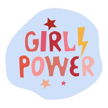 Üzerinde harfler olan bir kız güç motivasyon etiketi. Ağ, yazdırma, çıkartma, logo, şablon vs. için parlak vektör tasarımı. 