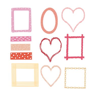 Washi bant çerçeveleri yumuşak pastel renkte. Ağ, yazdırma, planlama vs. için parlak vektör tasarımı. 