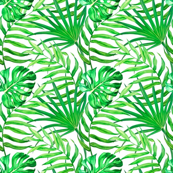 Watercolor seamless background with tropical leaves — 스톡 사진