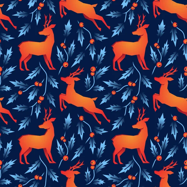 Mode Noël Cerf Magique Plantes Hiver Avec Des Baies Rouges — Image vectorielle