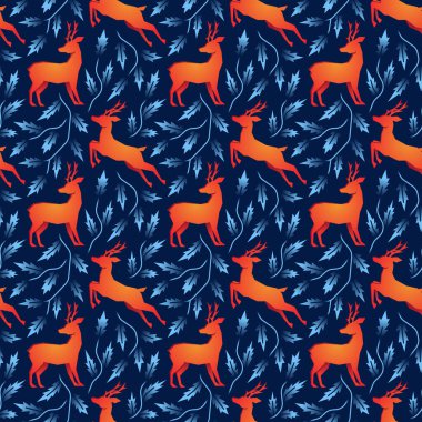 Noel geyiği ve kış çobanpüskülü, siluetsiz vektör arkaplanı bırakır