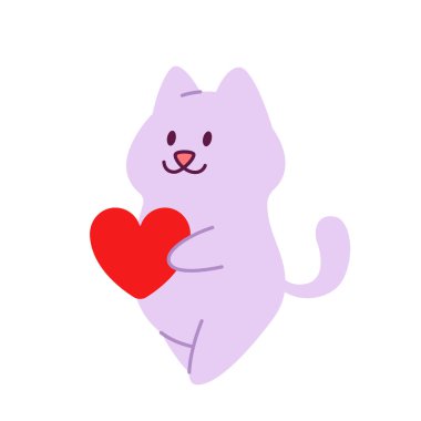 Sevimli komik çizgi film kedisi Sevgililer Günü tebrik kartı için kalp vektör çizelgesi tut