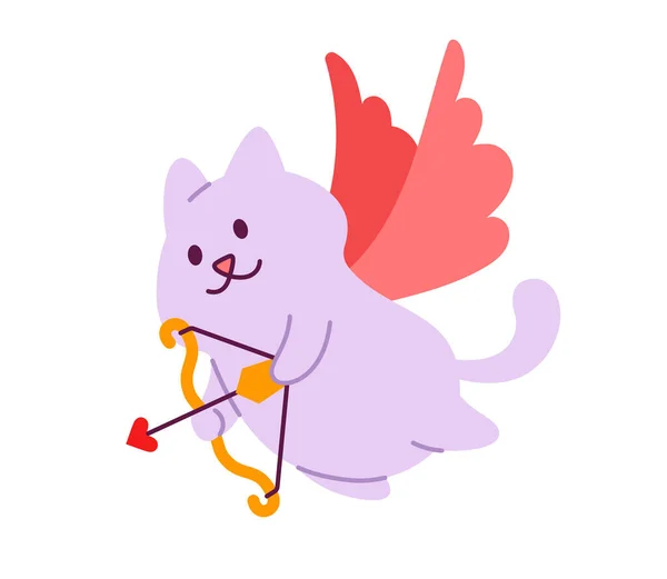 Funny Cute Cupid Cat Wings Bow Heart Arrow Vector Illustration — Stock Vector