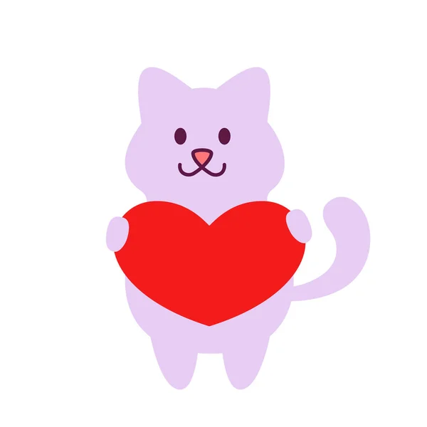 Roztomilý Legrační Karikatura Kočka Držet Srdce Vektor Ilustrace Pro Valentýna — Stockový vektor