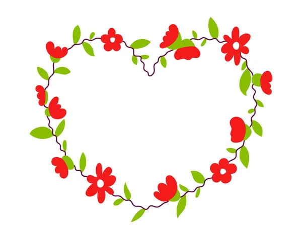 Handgetekend Frame Van Bloemen Bladeren Hart Vector Illustratie Voor Valentijnsdag — Stockvector