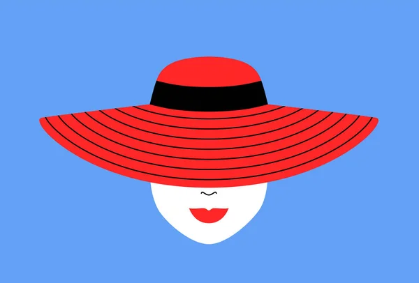 Tête Fille Mode Avec Grand Chapeau Couvrant Son Visage Seules — Image vectorielle