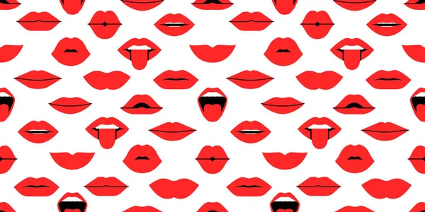 Seamless Pattern Different Female Lips Emotion Kiss Smile Tongue Scream — Stock Vector