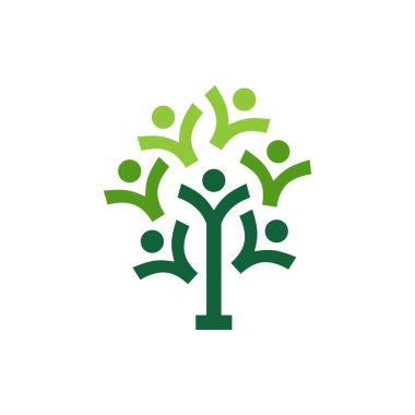 soyut ağaç insanları logo simgesini düz vektör konsepti grafik tasarımına bağlar