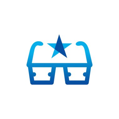 üç boyutlu gözlük yıldız logosu düz vektör konsepti grafik tasarımı