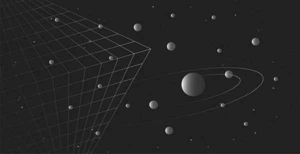 抽象的な未来技術 動線と円の抽象的な背景 惑星シミュレーション — ストックベクタ