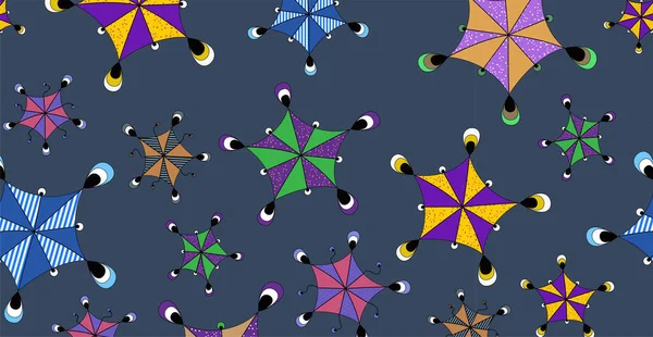 Abstraktní Kreslené Kreslené Pozadí Vtipné Geometrické Postavy Podobné Deštníkům — Stock fotografie