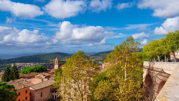 Utsikt Över Perugia Medeltida Historiska Centrum Och Umbrien Landsbygd Från — Stockfoto